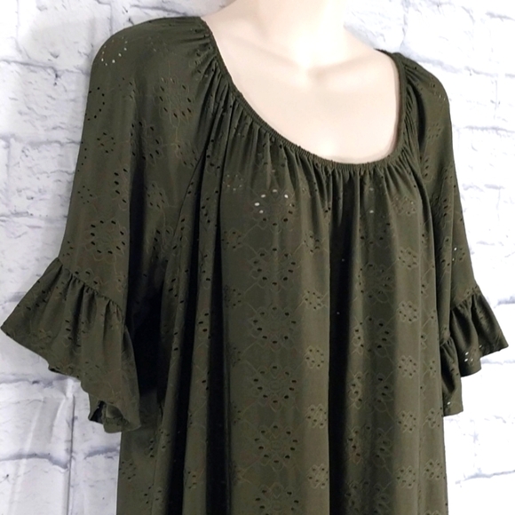 PerSeption Woman Top Olive Green Eyelet Boho Sleeves Sz 2X - Picture 2 of 5
